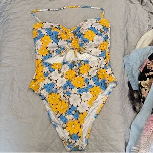 Vibrant Yellow NWT Floral One-Piece Swimsuit